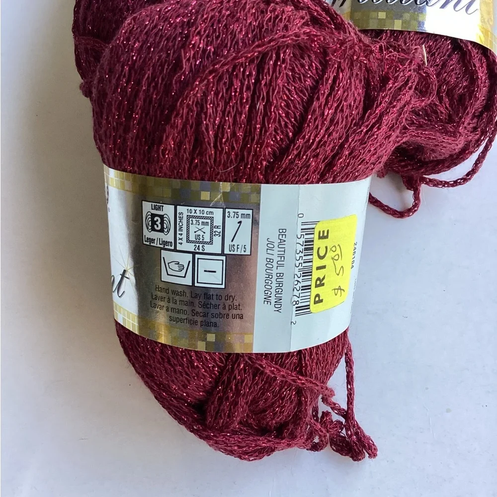 Patons Yarn Brilliant Beautiful Burgandy  Metallic Acrylic Blend